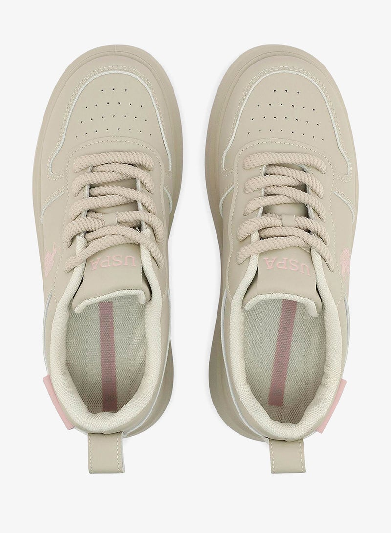 يو اس بولو اسن حذاء رياضي نسائي بيج قصير بتصميم أنيق وراحة مبطنة للاستخدام اليومي - Image 5